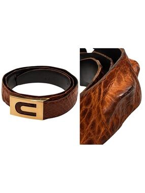 Jacob Genuine Crocodile Skin Belt Size 40 Brown Exotic Leather Gold Tone Buckle